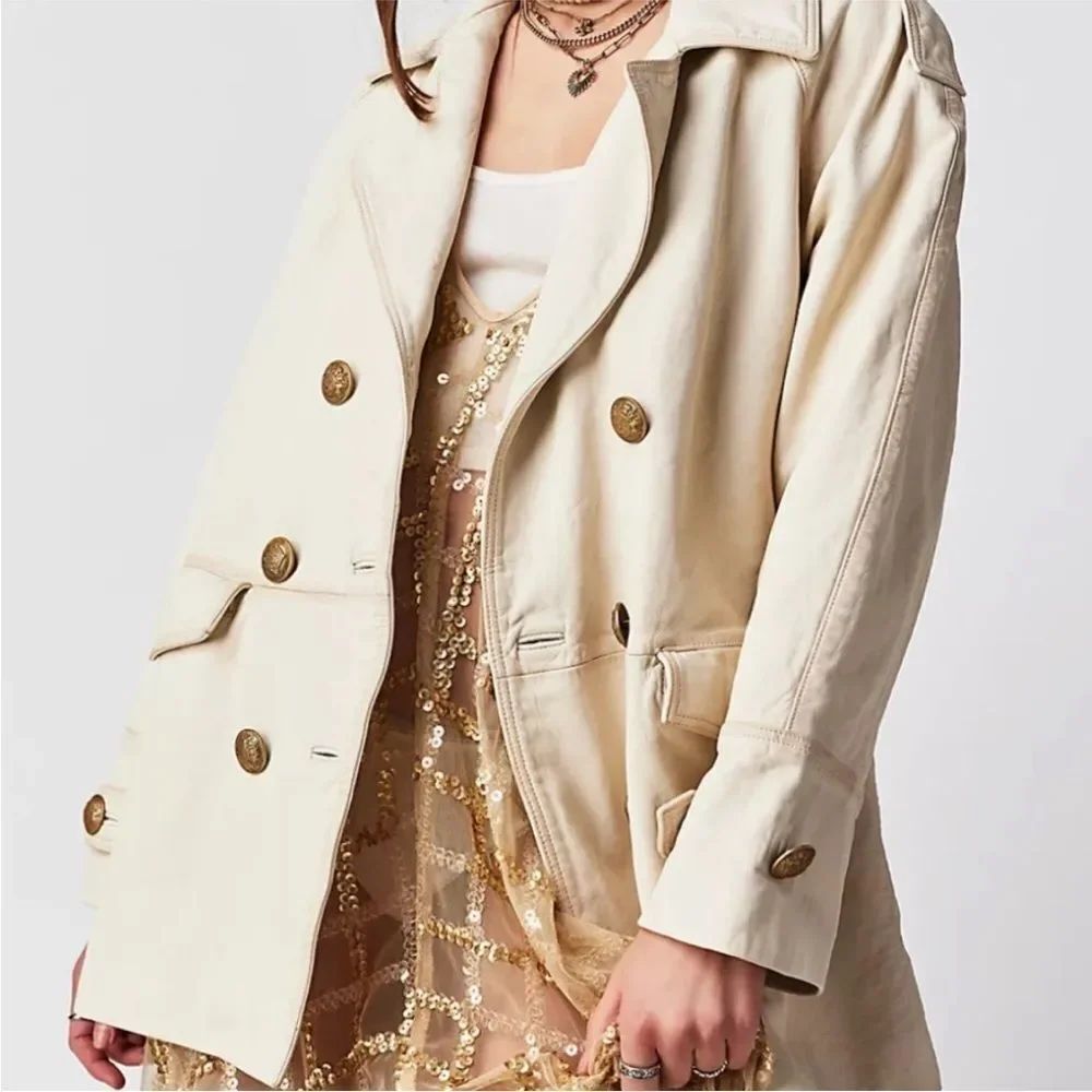 We The Free Top Notch Leather Pea Coat Jacket